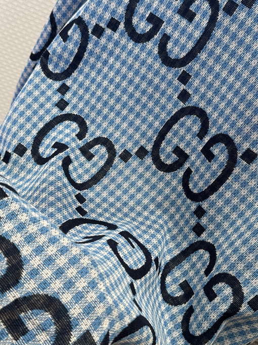 グッチブランドコピー 細かいチェック柄のダブルG総柄プリント長袖シャツ