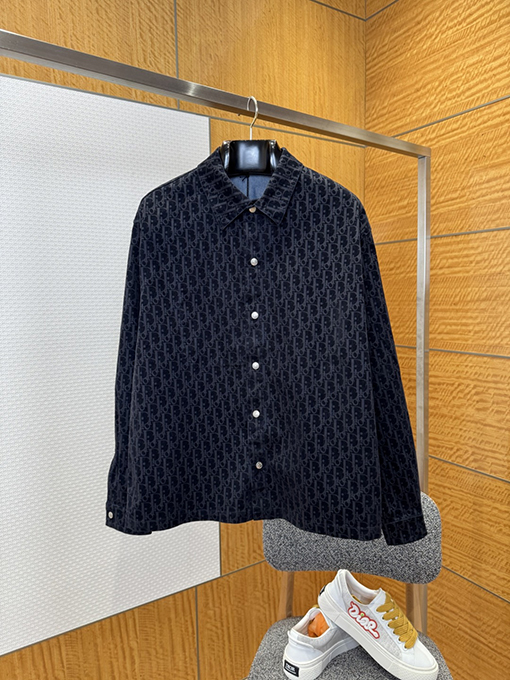 ディオールブランドスーパーコピー 全面プリントの襟付きシングルブレスト長袖シャツジャケット