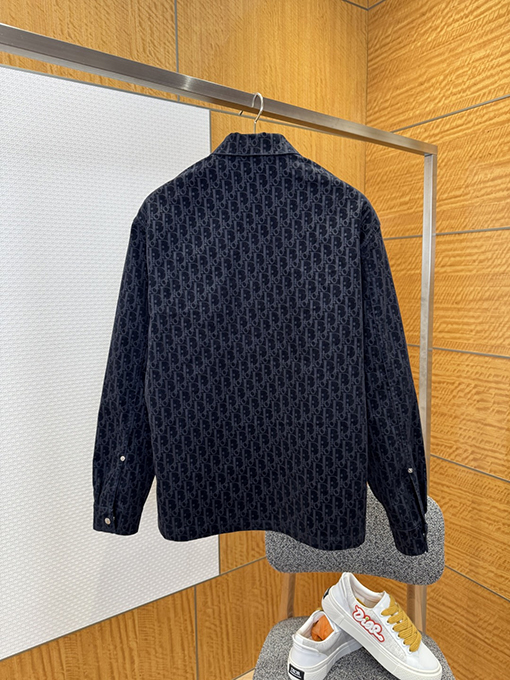 ディオールブランドスーパーコピー 全面プリントの襟付きシングルブレスト長袖シャツジャケット