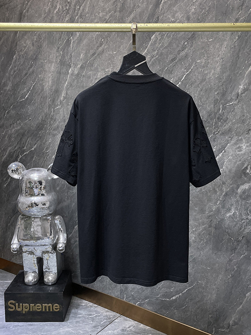 クロムハーツコピー 破れたピン刺繍アップリケ付き半袖Tシャツ