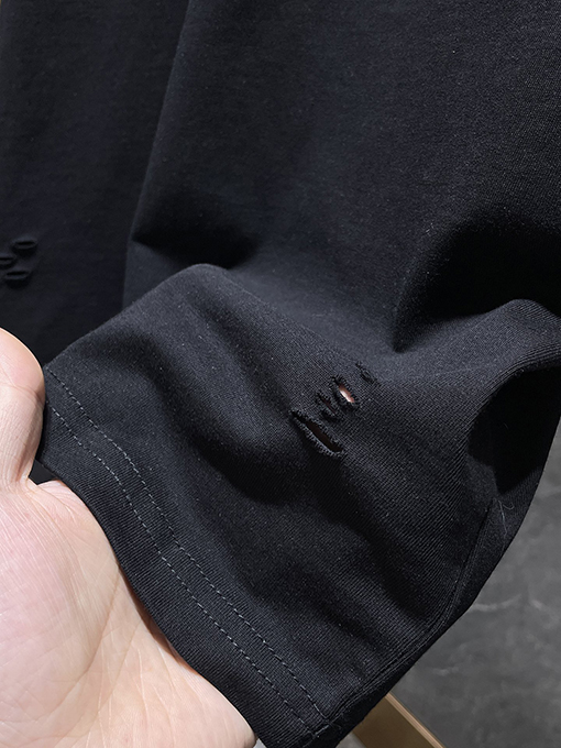 クロムハーツコピー 破れたピン刺繍アップリケ付き半袖Tシャツ