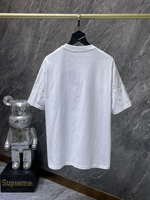 クロムハーツコピー 破れたピン刺繍アップリケ付き半袖Tシャツ