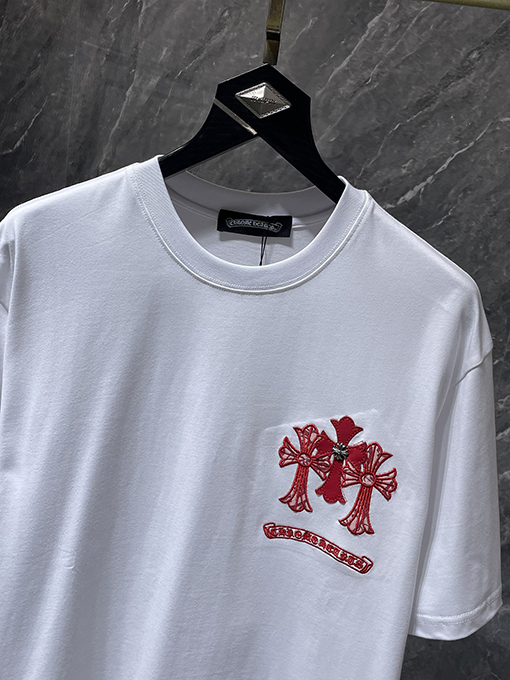 クロムハーツ ホースシュークロスの手作りアップリケ刺繍入り半袖Tシャツ