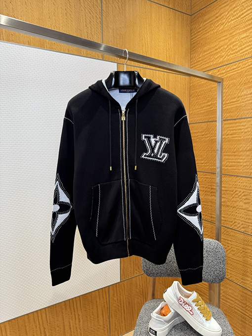 ルイヴィトンコピー LV インターシャ編みのジップアップカーディガン