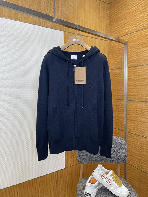 バーバリー 刺繍りドローストリング付きフード付きジップアップジャケット