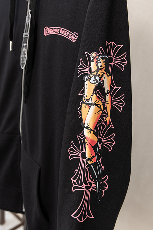 クロムハーツスーパーコピー コミックブックガールとのコラボレーション ジップアップ フード付き ドローストリングジャケット