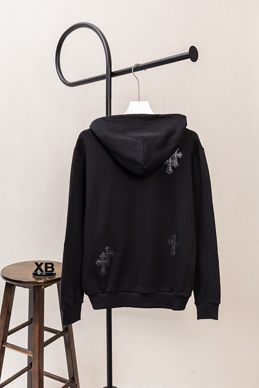 クロムハーツ レタープリントのマルチレザーラベルロゴ刺繍入りジップアップフード付きジャケット