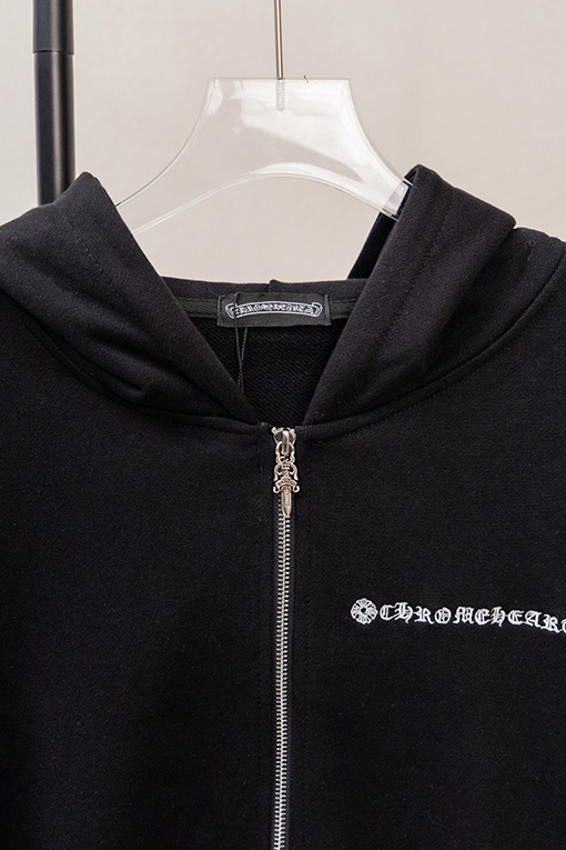 クロムハーツ レタープリントのマルチレザーラベルロゴ刺繍入りジップアップフード付きジャケット