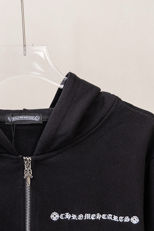 クロムハーツ レタープリントのマルチレザーラベルロゴ刺繍入りジップアップフード付きジャケット