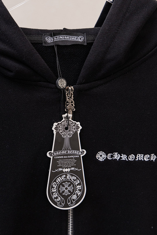 クロムハーツ レタープリントのマルチレザーラベルロゴ刺繍入りジップアップフード付きジャケット