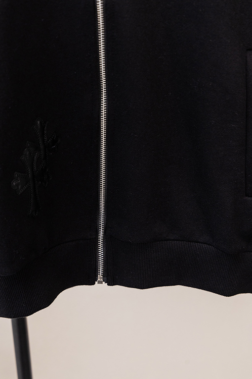 クロムハーツ レタープリントのマルチレザーラベルロゴ刺繍入りジップアップフード付きジャケット