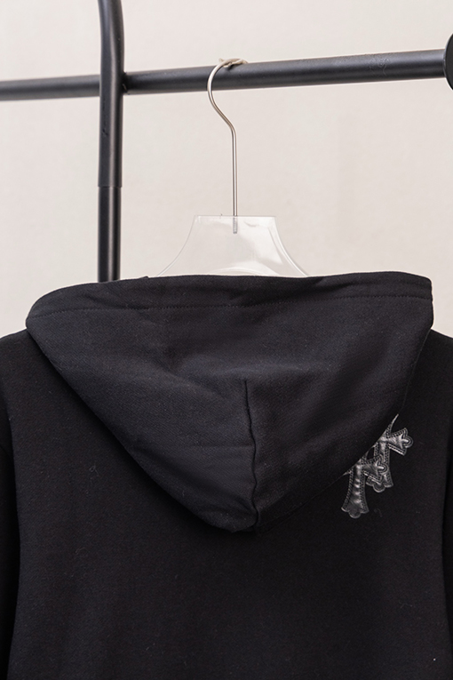 クロムハーツ レタープリントのマルチレザーラベルロゴ刺繍入りジップアップフード付きジャケット