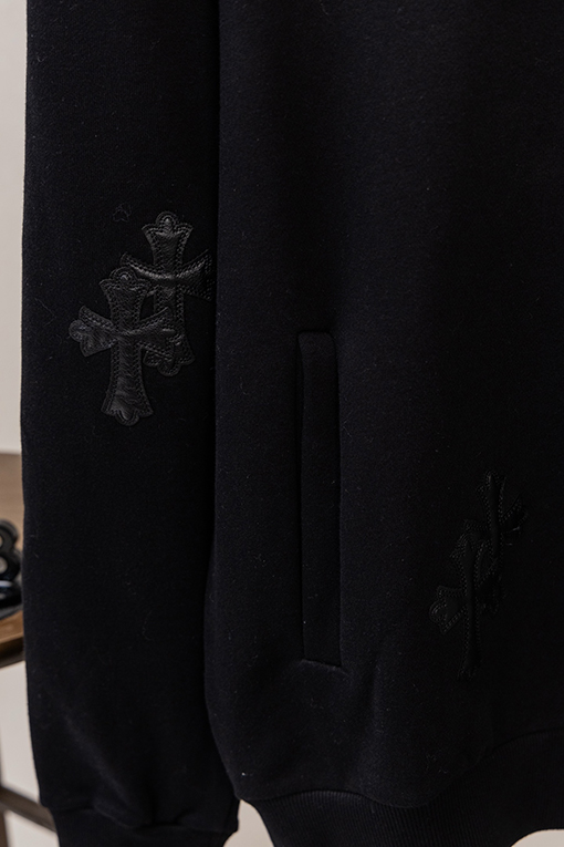 クロムハーツ レタープリントのマルチレザーラベルロゴ刺繍入りジップアップフード付きジャケット