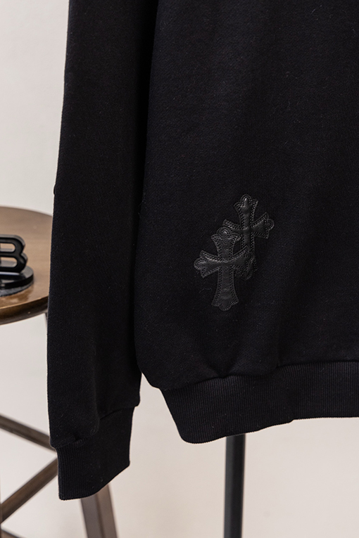 クロムハーツ レタープリントのマルチレザーラベルロゴ刺繍入りジップアップフード付きジャケット