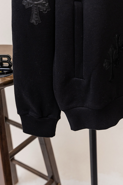 クロムハーツ レタープリントのマルチレザーラベルロゴ刺繍入りジップアップフード付きジャケット