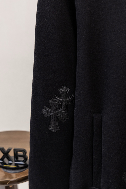 クロムハーツ レタープリントのマルチレザーラベルロゴ刺繍入りジップアップフード付きジャケット