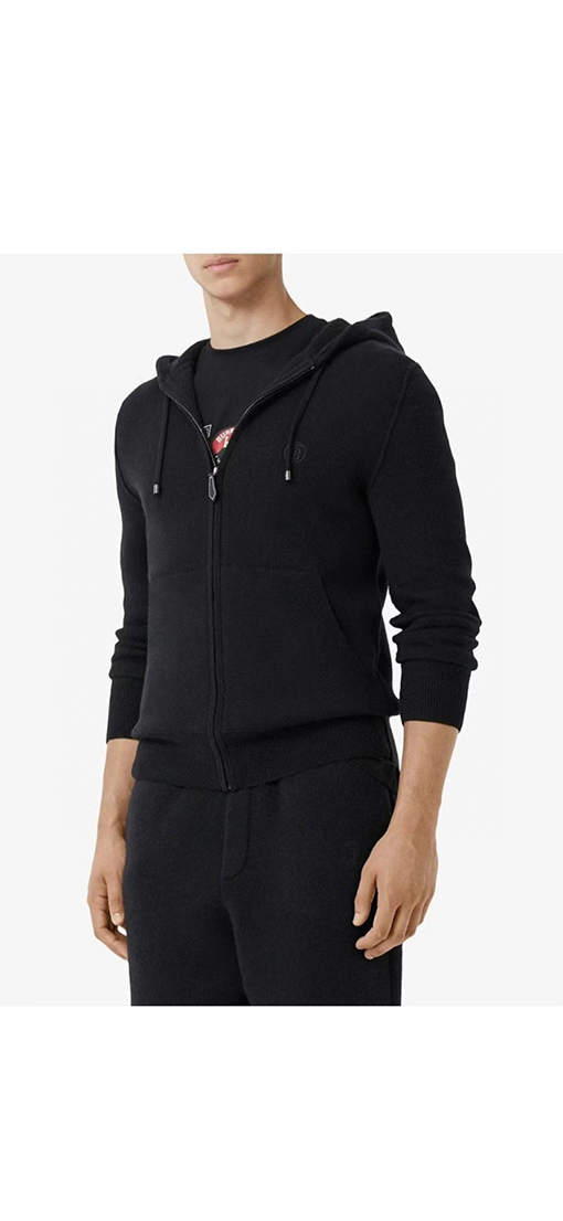 バーバリー 刺繍りドローストリング付きフード付きジップアップジャケット