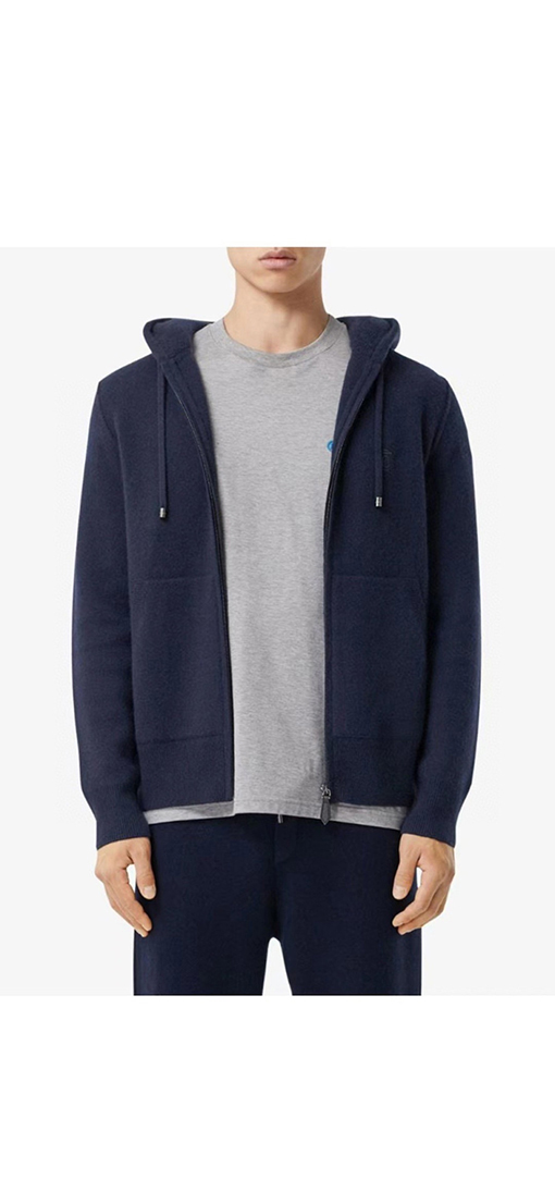 バーバリー 刺繍りドローストリング付きフード付きジップアップジャケット