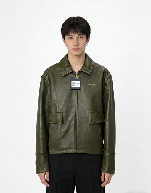 ルイヴィトン LOUIS VUITTON レターロゴ入りラペルジップアップレザージャケット