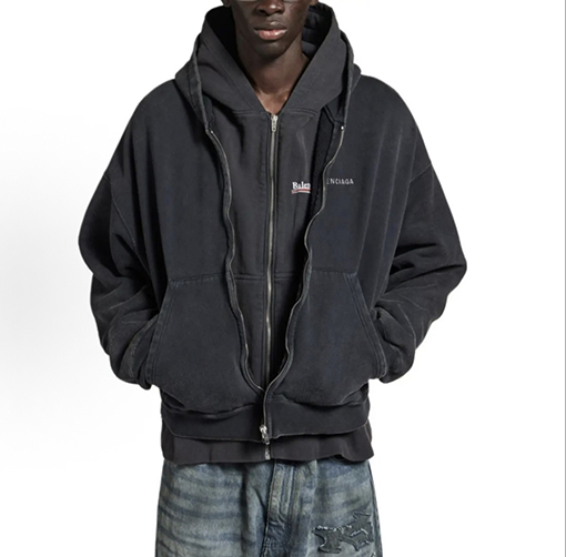 バレンシアガスーパーコピー BALENCIAGA ツーピース風のフード付きジップアップジャケット