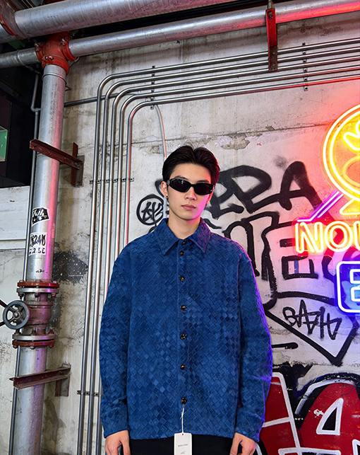 ボッテガヴェネタ スエード織り襟のレザージャケット