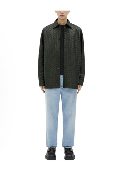 ボッテガヴェネタコピー ボタンダウンの織り襟レザージャケット