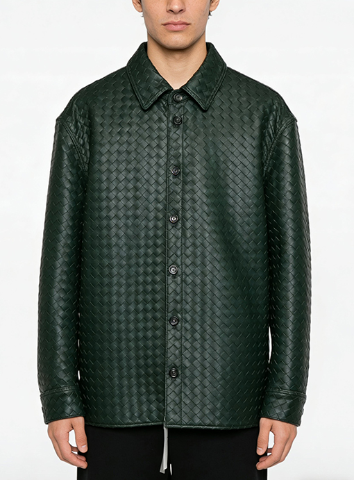ボッテガヴェネタコピー ボタンダウンの織り襟レザージャケット