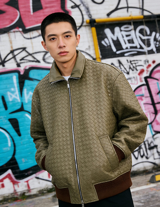 ボッテガヴェネタ 織りパッチワークレザージャケット