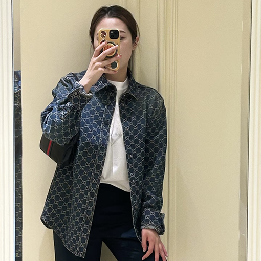 グッチブランドスーパーコピー 全面プリントのデニムジャケット