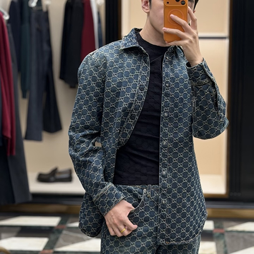 グッチブランドスーパーコピー 全面プリントのデニムジャケット