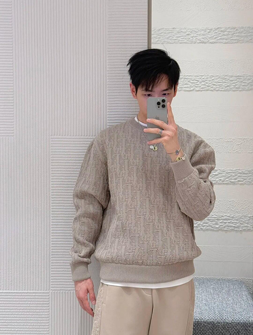 ディオール 全面ジャカード織りのクルーネックニットセーター