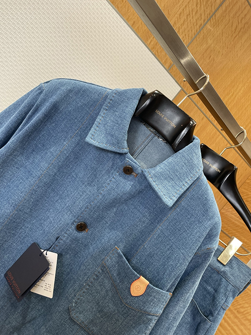 ルイヴィトンコピー デニムポケット付きレザーデニムスーツ