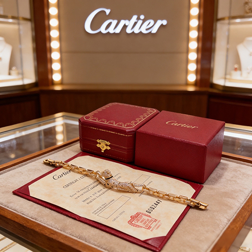 カルティエ ダイヤモンドがちりばめられたパンサーのブレスレット