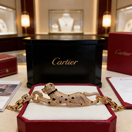 カルティエ ダイヤモンドがちりばめられたパンサーのブレスレット