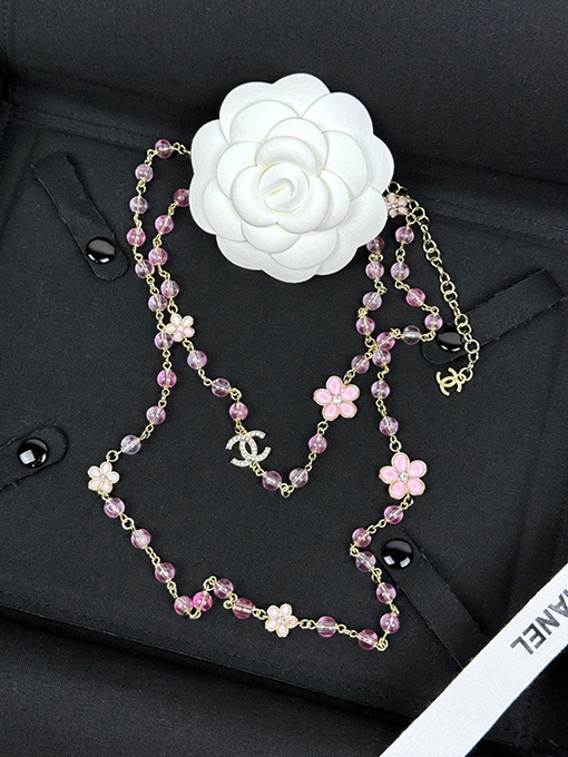 シャネル 新作レディースピンクフラワー樹脂ネックレス／セーターチェーン