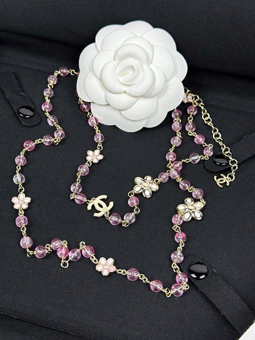 シャネル 新作レディースピンクフラワー樹脂ネックレス／セーターチェーン