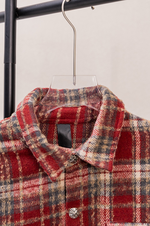 クロムハーツスーパーコピー クラシックなチェック柄レザーラベル刺繍りウール長袖シャツ