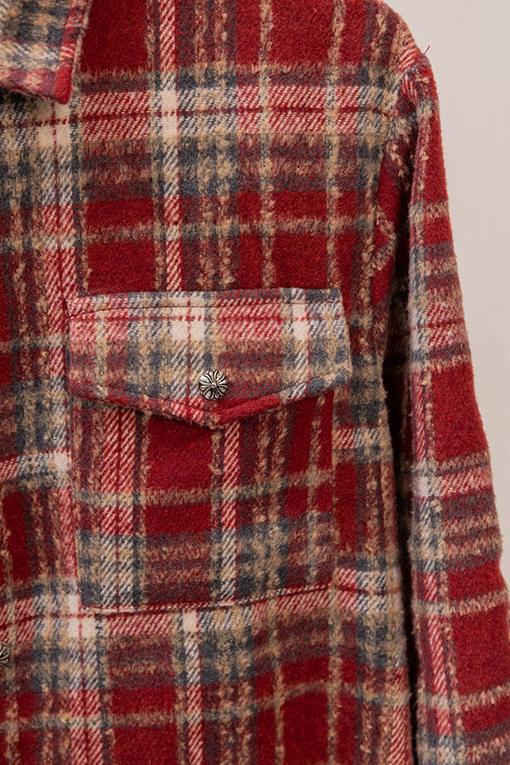 クロムハーツスーパーコピー クラシックなチェック柄レザーラベル刺繍りウール長袖シャツ