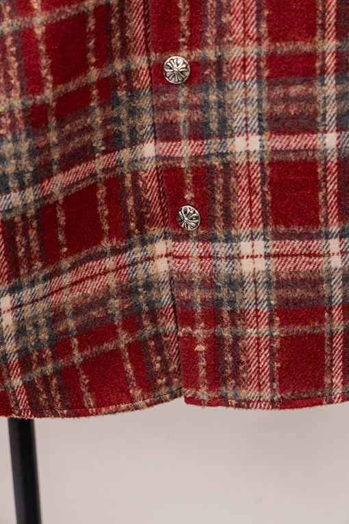 クロムハーツスーパーコピー クラシックなチェック柄レザーラベル刺繍りウール長袖シャツ