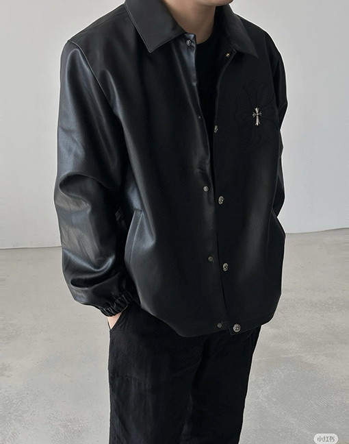 クロムハーツ スナップボタン付きメタルクロスレザージャケット