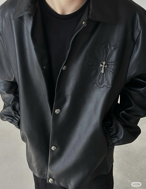 クロムハーツ スナップボタン付きメタルクロスレザージャケット