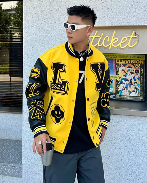 ルイヴィトン カラーブロックの文字パッチワークベースボールジャージ