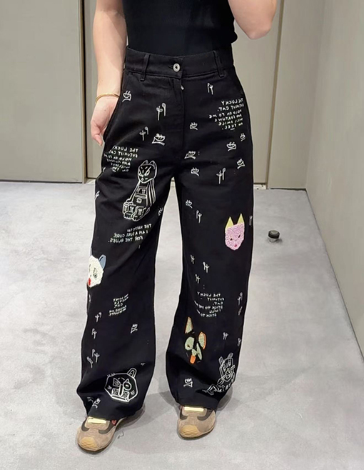 ロエベ Louis wain スタイリッシュな猫柄ジーンズ