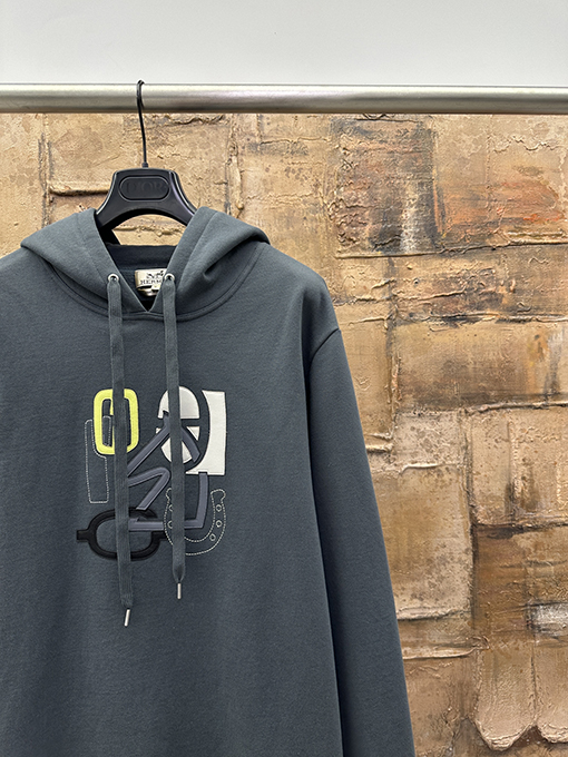 エルメスブランドスーパーコピー レザー刺繍入りパーカー