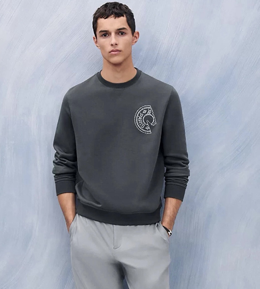 エルメスコピー サドルスタイルのテリークロス刺繍りクルーネックのスウェットシャツ