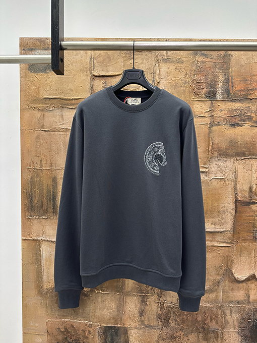 エルメスコピー サドルスタイルのテリークロス刺繍りクルーネックのスウェットシャツ