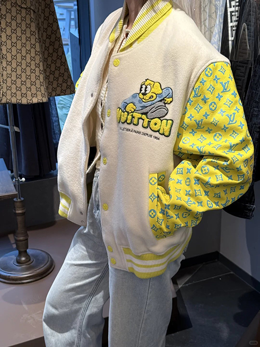 ルイヴィトン カラーブロックプリントのシングルブレストベースボールジャケット