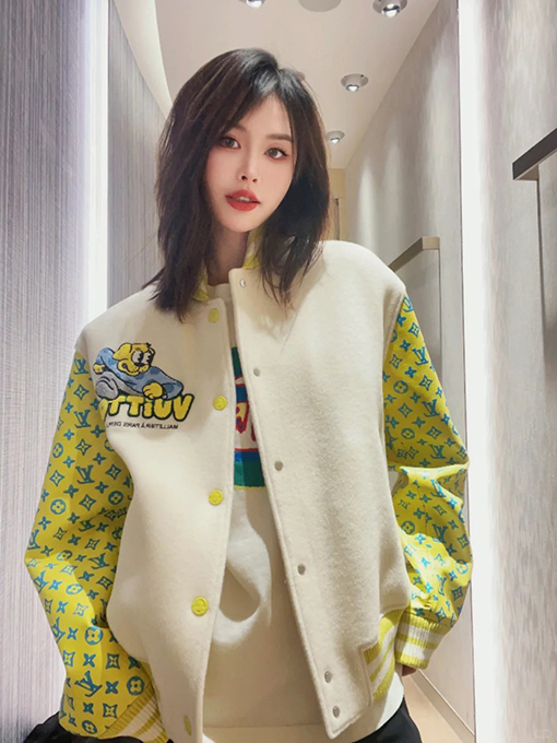 ルイヴィトン カラーブロックプリントのシングルブレストベースボールジャケット