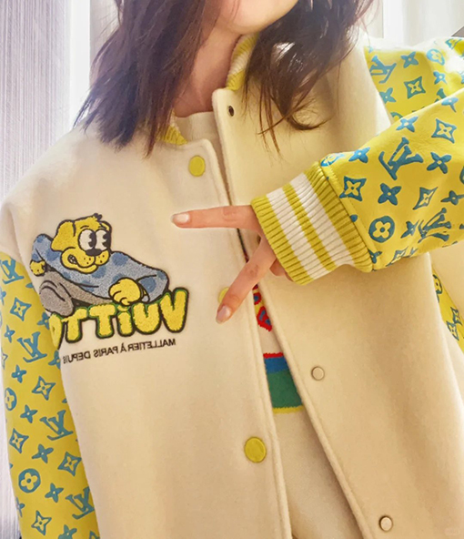 ルイヴィトン カラーブロックプリントのシングルブレストベースボールジャケット