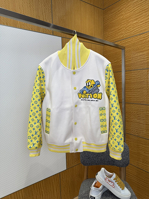 ルイヴィトン カラーブロックプリントのシングルブレストベースボールジャケット